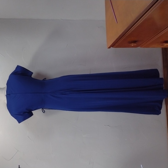 Vintage 60s/70s Blue Empire Waist Maxi Short Sleeve Dress Women's Medium - Picture 2 of 12